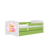 Kocot Kids 140 x 70 cm Pat din pal, cu 1 sertar, pentru copii, Teddybear Butterflies III Verde / Alb
