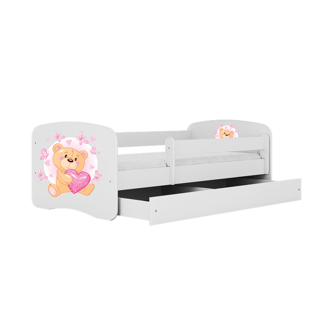 Kocot Kids Pat din pal, cu 1 sertar, pentru copii, Teddybear Butterflies IV Alb