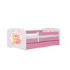 Kocot Kids 140 x 70 cm Pat din pal, cu 1 sertar, pentru copii, Teddybear Butterflies IV Roz / Alb