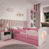 Kocot Kids Pat din pal, cu 1 sertar, pentru copii, Teddybear Butterflies IV Roz / Alb