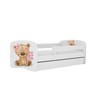 Kocot Kids 140 x 70 cm Pat din pal, cu 1 sertar, pentru copii, Teddybear Flowers III Alb
