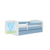Kocot Kids 140 x 70 cm Pat din pal, cu 1 sertar, pentru copii, Teddybear III Albastru / Alb
