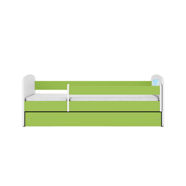 Kocot Kids Pat din pal, cu 1 sertar, pentru copii, Teddybear III Verde / Alb