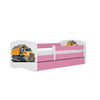 Kocot Kids 140 x 70 cm Pat din pal, cu 1 sertar, pentru copii, Truck III Roz / Alb