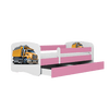 Kocot Kids Pat din pal, cu 1 sertar, pentru copii, Truck III Roz / Alb
