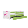 Kocot Kids Pat din pal, cu 1 sertar, pentru copii, Unicorn IV Verde / Alb