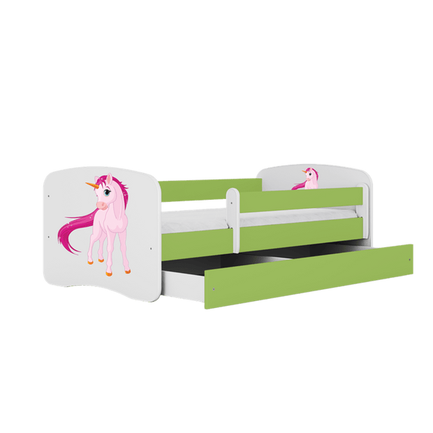 Kocot Kids Pat din pal, cu 1 sertar, pentru copii, Unicorn IV Verde / Alb