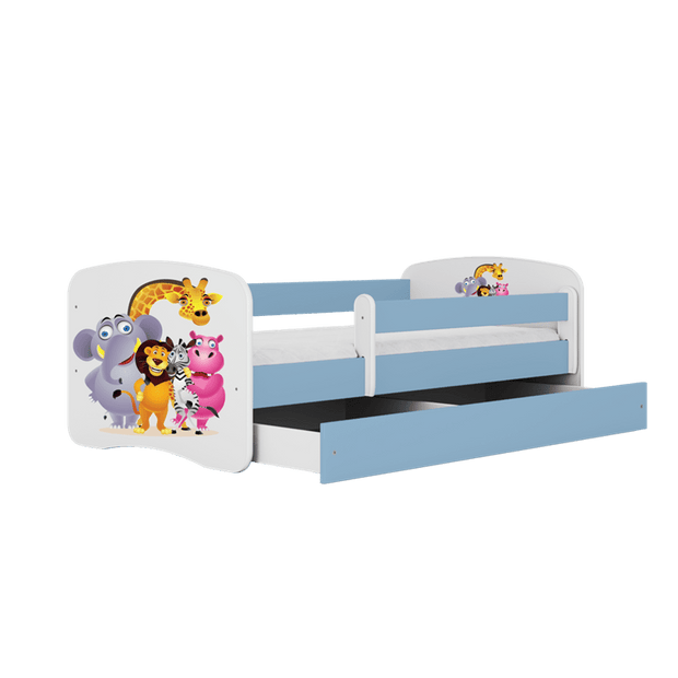 Kocot Kids Pat din pal, cu 1 sertar, pentru copii, Zoo IV Albastru / Alb