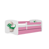 Kocot Kids 140 x 70 cm Pat din pal pentru copii, Baby Dino I Roz / Alb