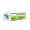 Kocot Kids 140 x 70 cm Pat din pal pentru copii, Baby Dino I Verde / Alb