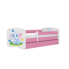 Kocot Kids 140 x 70 cm Pat din pal pentru copii, Baby Elephant I Roz / Alb