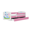 Kocot Kids Pat din pal pentru copii, Baby Elephant II Roz / Alb