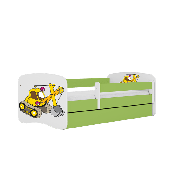 Kocot Kids 140 x 70 cm Pat din pal pentru copii, Digger I Verde / Alb