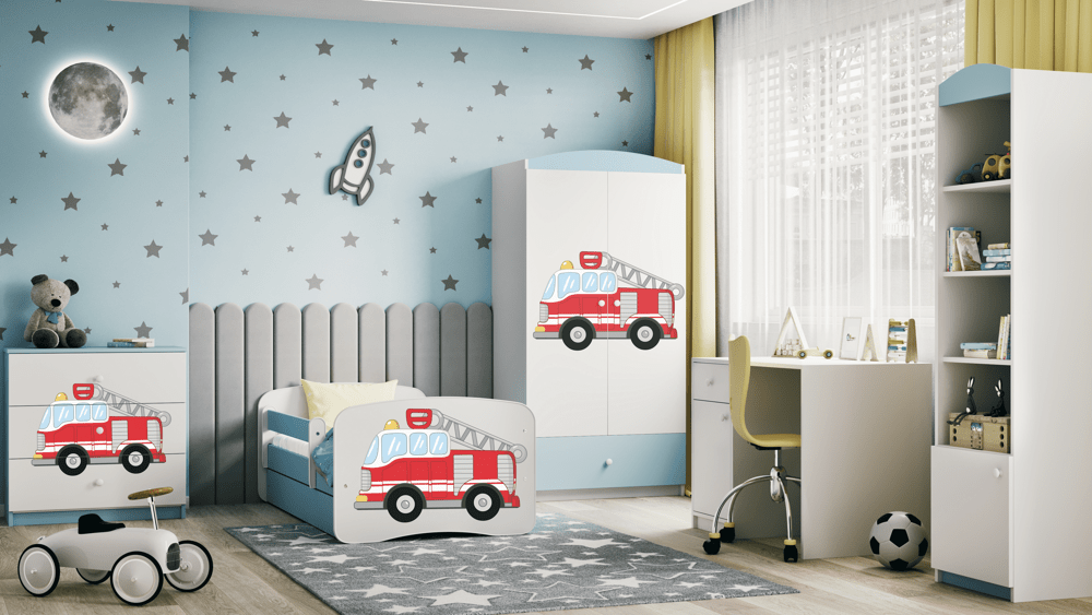 Kocot Kids Pat din pal pentru copii, Fire Brigade I Albastru / Alb