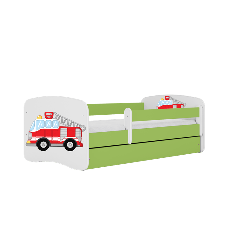 Kocot Kids 140 x 70 cm Pat din pal pentru copii, Fire Brigade I Verde / Alb