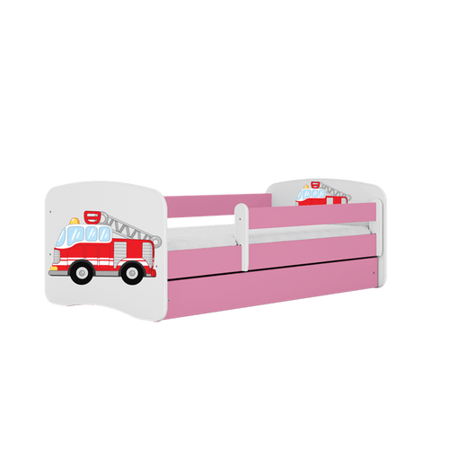 Kocot Kids 140 x 70 cm Pat din pal pentru copii, Fire Brigade II Roz / Alb