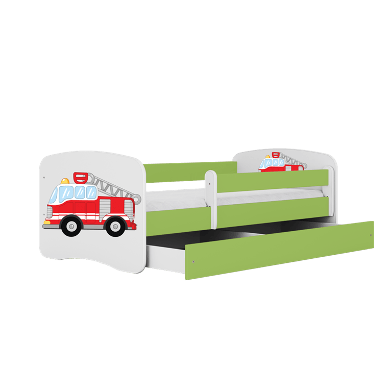 Kocot Kids Pat din pal pentru copii, Fire Brigade II Verde / Alb