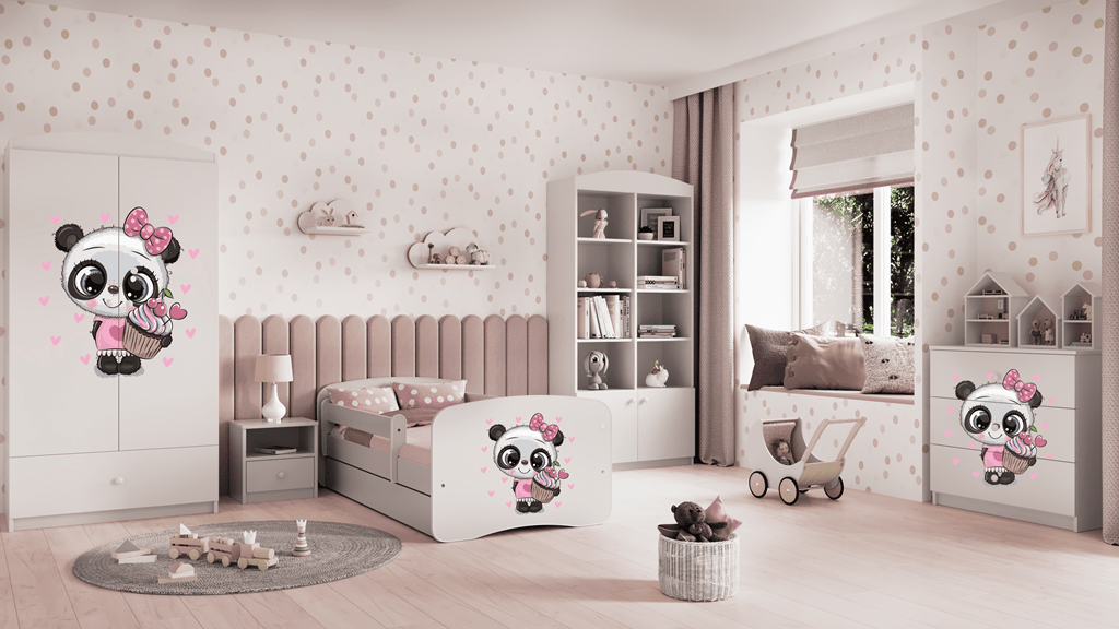 Kocot Kids 160 x 80 cm Pat din pal pentru copii, Panda I Alb