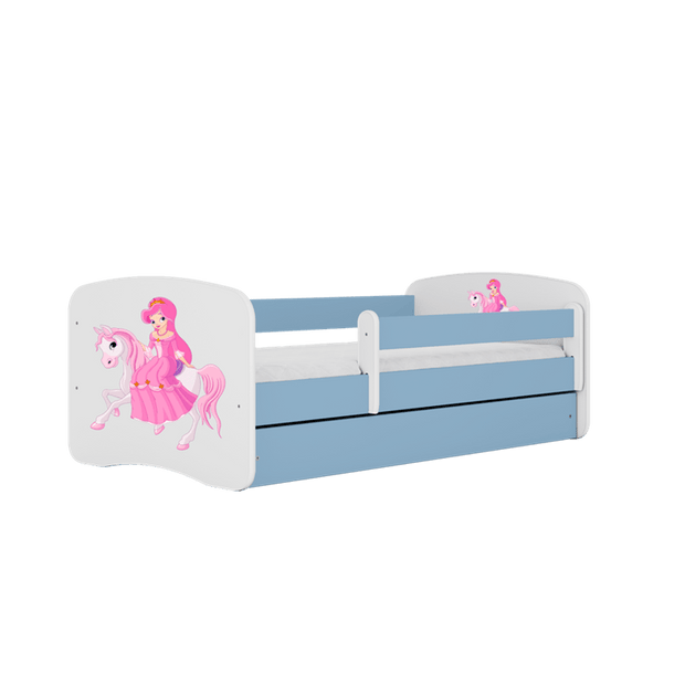 Kocot Kids 140 x 70 cm Pat din pal pentru copii, Princess On Horse I Albastru / Alb