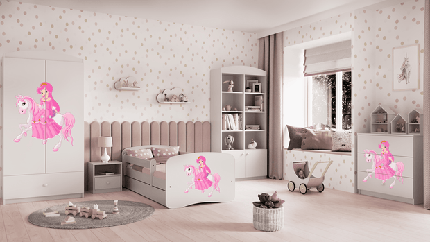 Kocot Kids 140 x 70 cm Pat din pal pentru copii, Princess On Horse II Alb