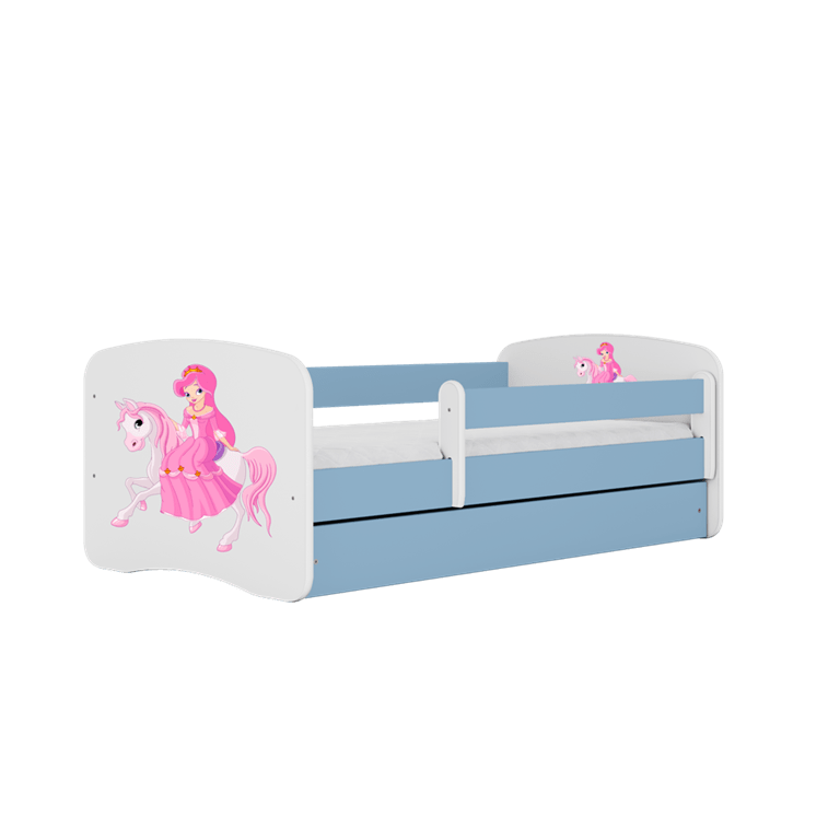 Kocot Kids 140 x 70 cm Pat din pal pentru copii, Princess On Horse II Albastru / Alb