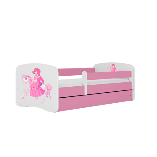 Kocot Kids 140 x 70 cm Pat din pal pentru copii, Princess On Horse II Roz / Alb