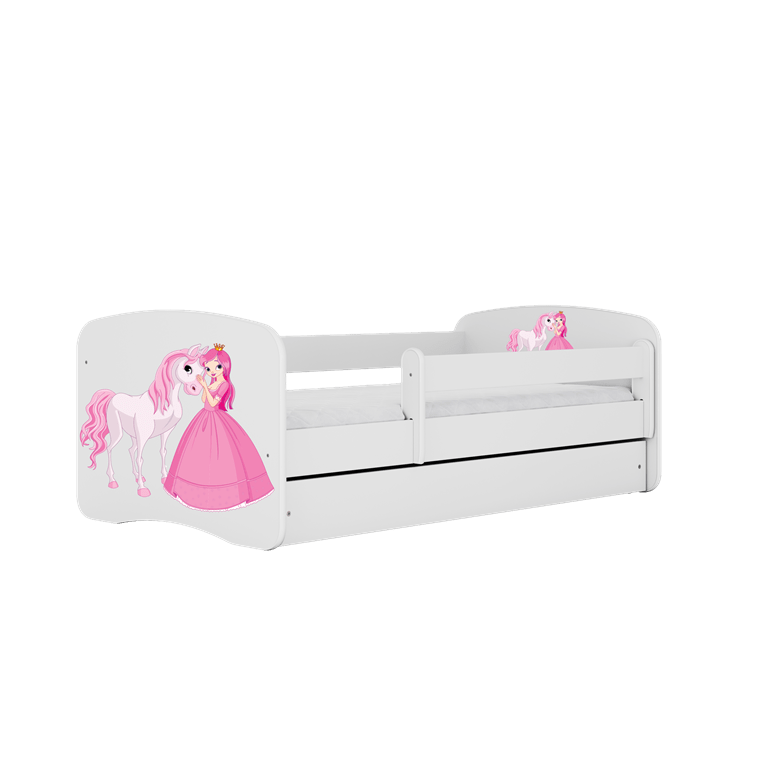 Kocot Kids 140 x 70 cm Pat din pal pentru copii, Princess With Horse I Alb