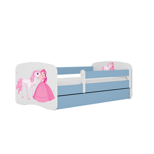 Kocot Kids 140 x 70 cm Pat din pal pentru copii, Princess With Horse I Albastru / Alb