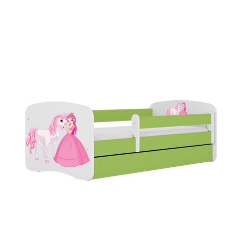 Kocot Kids 140 x 70 cm Pat din pal pentru copii, Princess With Horse I Verde / Alb