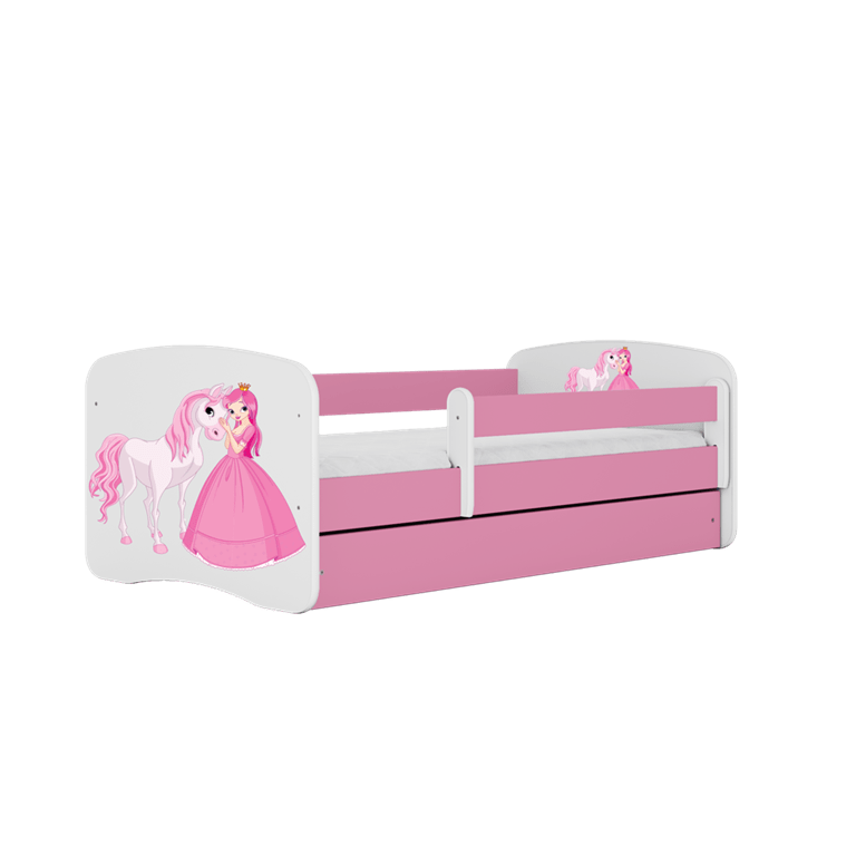 Kocot Kids 140 x 70 cm Pat din pal pentru copii, Princess With Horse II Roz / Alb