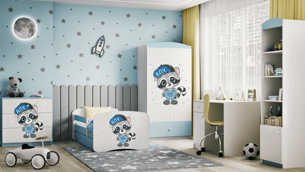 Kocot Kids Pat din pal pentru copii, Raccoon II Albastru / Alb