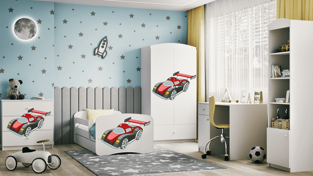 Kocot Kids Pat din pal pentru copii, Racing Car I Alb
