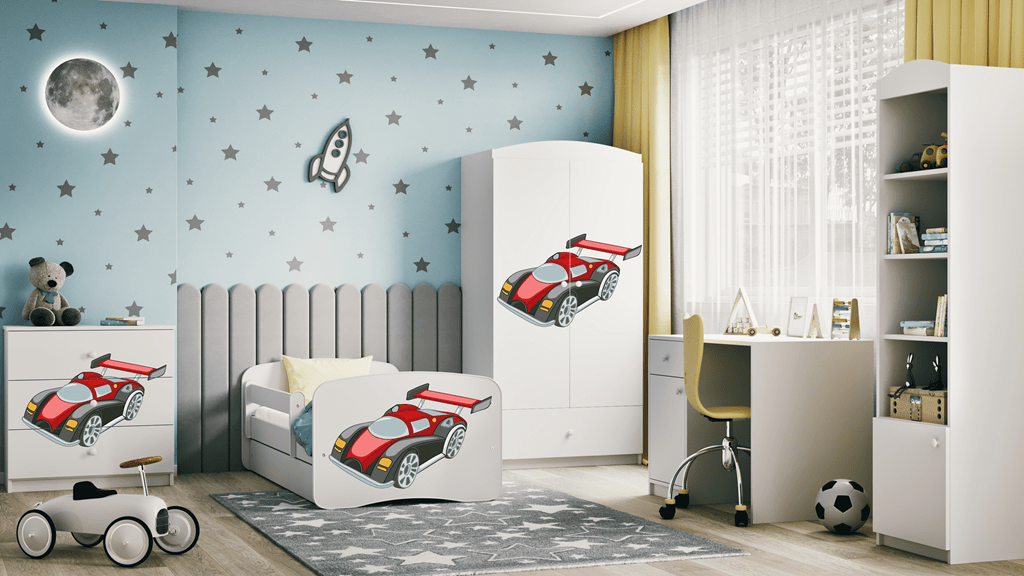 Kocot Kids Pat din pal pentru copii, Racing Car II Alb