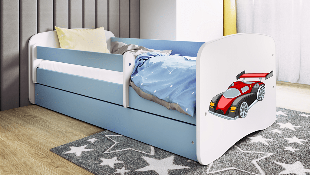 Kocot Kids Pat din pal pentru copii, Racing Car II Albastru / Alb