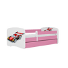 Kocot Kids 140 x 70 cm Pat din pal pentru copii, Racing Car II Roz / Alb