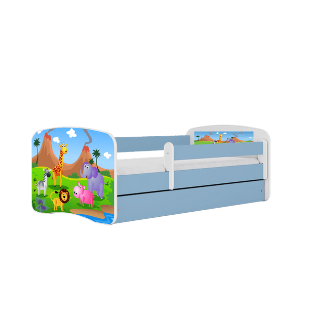 Kocot Kids 140 x 70 cm Pat din pal pentru copii, Safari I Albastru / Alb