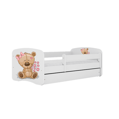 Kocot Kids 140 x 70 cm Pat din pal pentru copii, Teddybear Flowers I Alb
