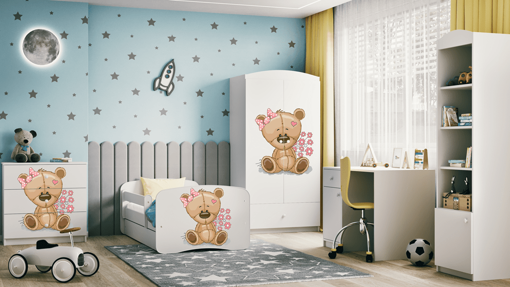 Kocot Kids Pat din pal pentru copii, Teddybear Flowers I Alb
