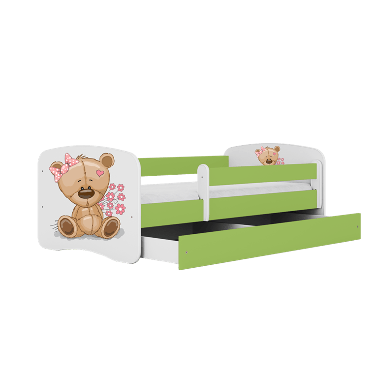 Kocot Kids Pat din pal pentru copii, Teddybear Flowers I Verde / Alb