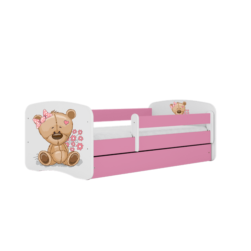 Kocot Kids 140 x 70 cm Pat din pal pentru copii, Teddybear Flowers II Roz / Alb