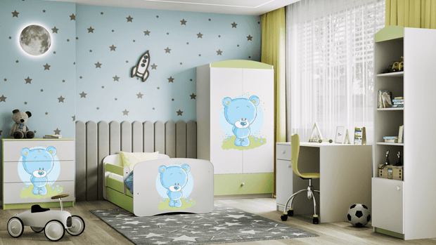 Kocot Kids Pat din pal pentru copii, Teddybear I Verde / Alb