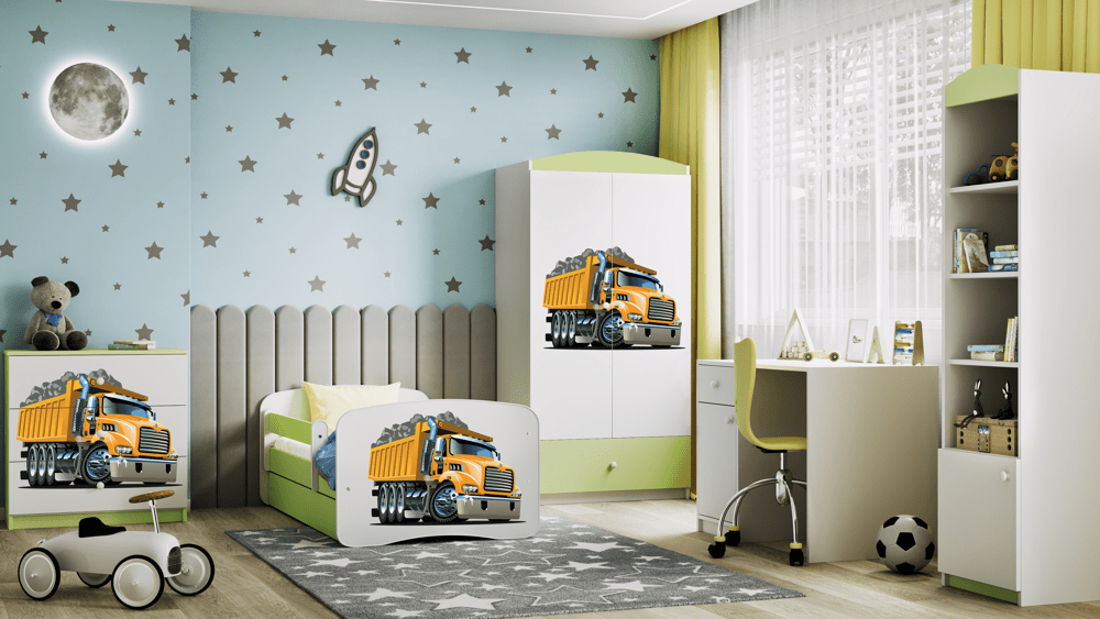 Kocot Kids Pat din pal pentru copii, Truck I Verde / Alb