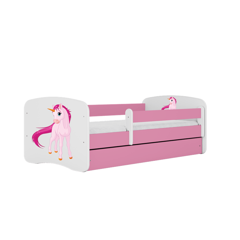 Kocot Kids 140 x 70 cm Pat din pal pentru copii, Unicorn I Roz / Alb