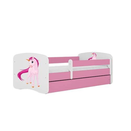 Kocot Kids 140 x 70 cm Pat din pal pentru copii, Unicorn I Roz / Alb