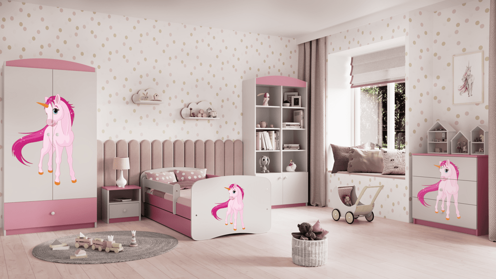Kocot Kids Pat din pal pentru copii, Unicorn II Roz / Alb