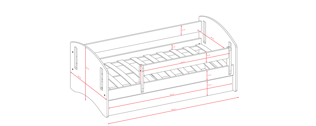 Kocot Kids Pat din pal si MDF, cu 1 sertar, pentru copii, Classic III Roz / Alb