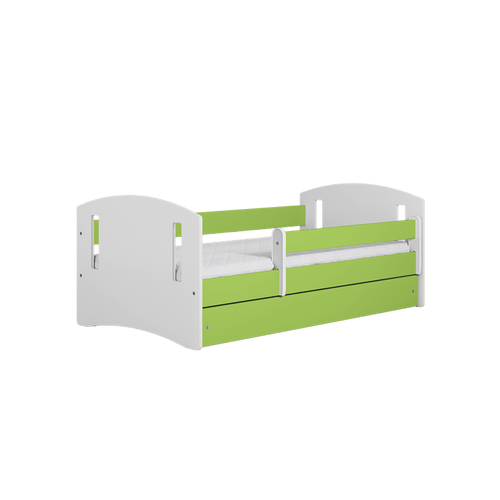 Kocot Kids 140 x 80 cm Pat din pal si MDF, cu 1 sertar, pentru copii, Classic III Verde / Alb