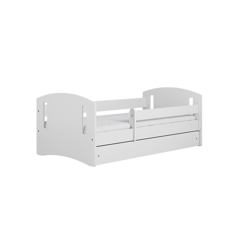 Kocot Kids 140 x 80 cm Pat din pal si MDF, cu 1 sertar, pentru copii, Classic IV Alb