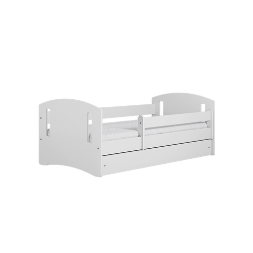 Kocot Kids 140 x 80 cm Pat din pal si MDF, cu 1 sertar, pentru copii, Classic IV Alb