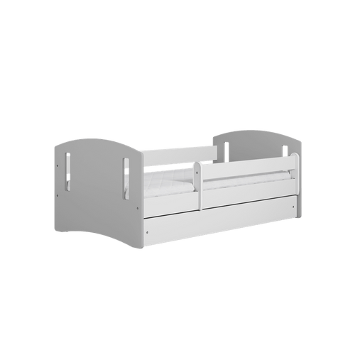 Kocot Kids 140 x 80 cm Pat din pal si MDF, cu 1 sertar, pentru copii, Classic Mix III Gri / Alb